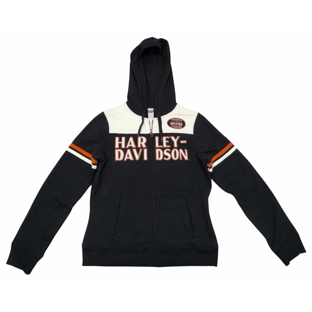 Harley Davidson Big Logo Black Y2K Full Zip Hoodie Size Medium Women